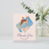 かわいい茶色の水彩鹿のナチュラルな感謝カード ポストカード (スタンド正面)