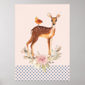 かわいい茶色の水彩鹿の素朴な優雅さ ポスター (正面)