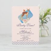 かわいい茶色の水彩鹿の誕生日パーティー 招待状 (スタンド正面)