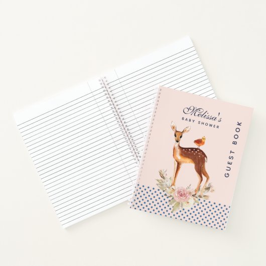 かわいい茶色の水色の鹿の赤ちゃんシャワーゲストブック ノートブック (内部)