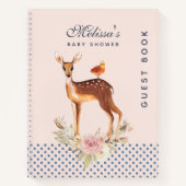 かわいい茶色の水色の鹿の赤ちゃんシャワーゲストブック ノートブック (正面)