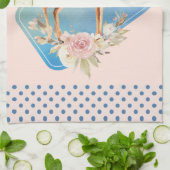 かわいい茶色の水色の鹿素朴 キッチンタオル (折り畳み)