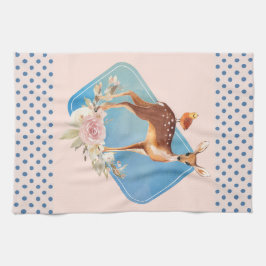 かわいい茶色の水色の鹿素朴 キッチンタオル