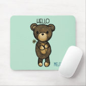 かわいい茶色の熊と黄色い花パーソナライズされた マウスパッド (マウス)