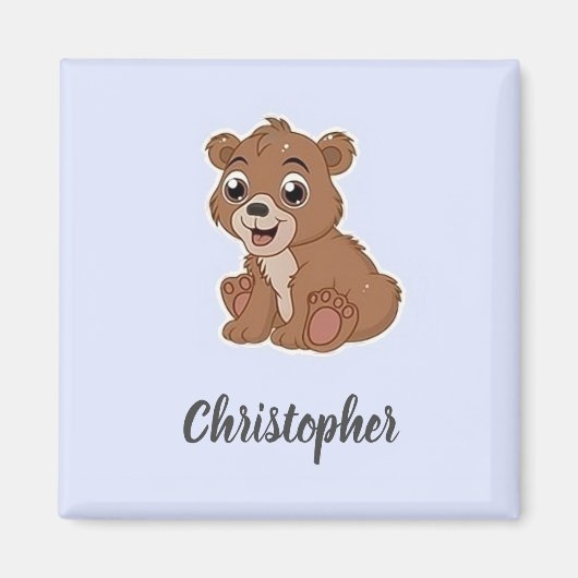 かわいい茶色の熊 青 マグネット (正面)