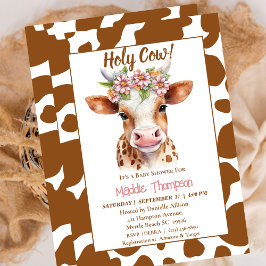 かわいい茶色の牛のフローラファームテーマベビーシャワー 招待状