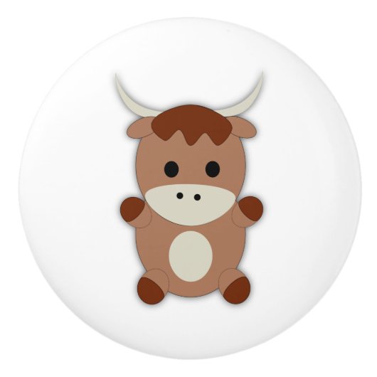 かわいい茶色の牛 セラミックノブ (正面)