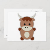 かわいい茶色の牛 ポストカード (正面/裏面)