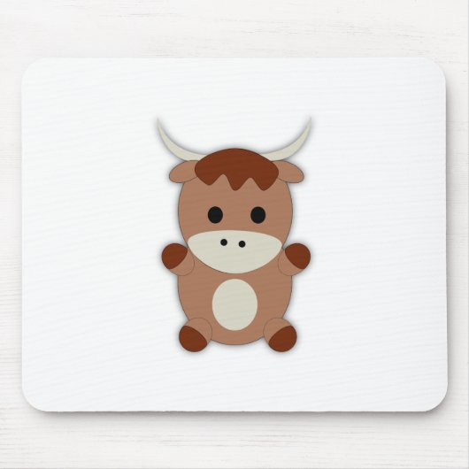 かわいい茶色の牛 マウスパッド (正面)