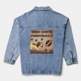 かわいい茶色の犬遊サッカーの女子大戦 デニムジャケット