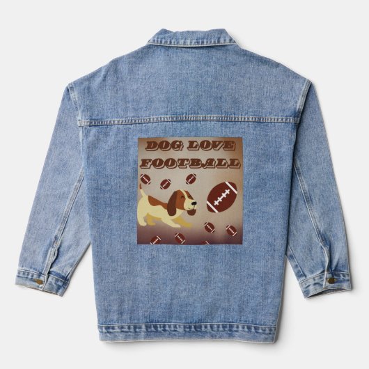かわいい茶色の犬遊サッカーの女子大戦 デニムジャケット (裏面)