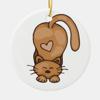 かわいい茶色の猫とハート セラミックオーナメント