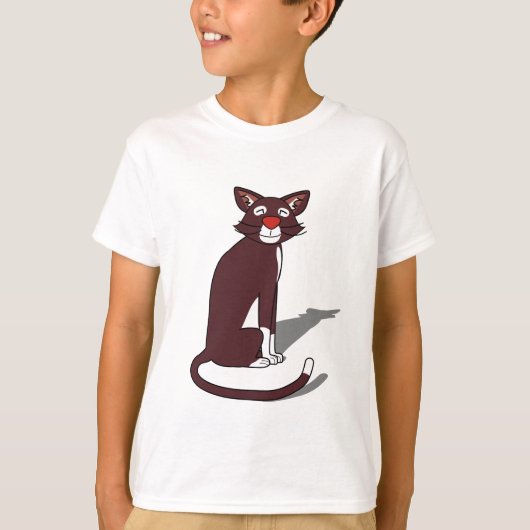 かわいい茶色の猫の少年Tシャツ | 楽しい猫好き Tシャツ (正面)