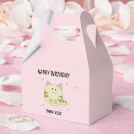 かわいい茶色の猫ピンク柄ハッピーバースデー フェイバーボックス