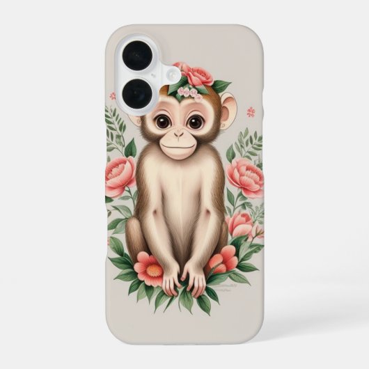 かわいい茶色の猿 iPhone 16ケース (裏面)