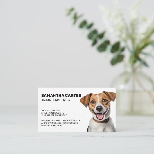 かわいい茶色の白い子犬 名刺 (スタンド正面)