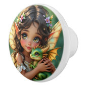 かわいい茶色の目の妖精とドラゴン  セラミックノブ (右)