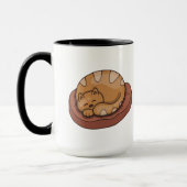 かわいい茶色の眠れる猫ネコ マグカップ (左)