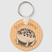 かわいい茶色の砂漠の雨のカエル漫画イラストレーション キーホルダー (正面)