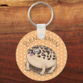 かわいい茶色の砂漠の雨のカエル漫画イラストレーション キーホルダー (正面)