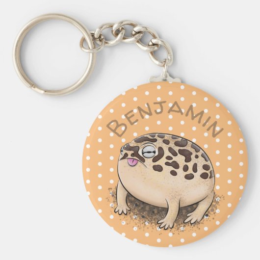 かわいい茶色の砂漠の雨のカエル漫画イラストレーション キーホルダー (正面)