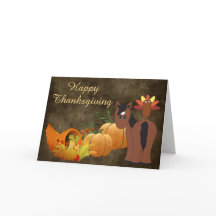 かわいい茶色の馬と七面鳥の幸せな感謝祭