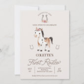 かわいい茶色の馬 ファーストロデオ 1歳の誕生日 招待状 (正面)