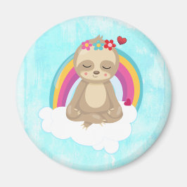 かわいい茶色めい想のナマケモノ、雲の上 マグネット