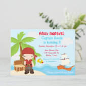 かわいい茶髪の海賊の眼帯少年誕生日パーティー 招待状 (スタンド正面)