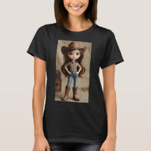 かわいい茶髪カウガール ウエスタンファッション 女性用Tシャツ