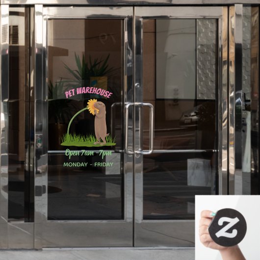 かわいい草原の犬が花漫画を嗅ぐ ウィンドウサイン (オフィスドア)