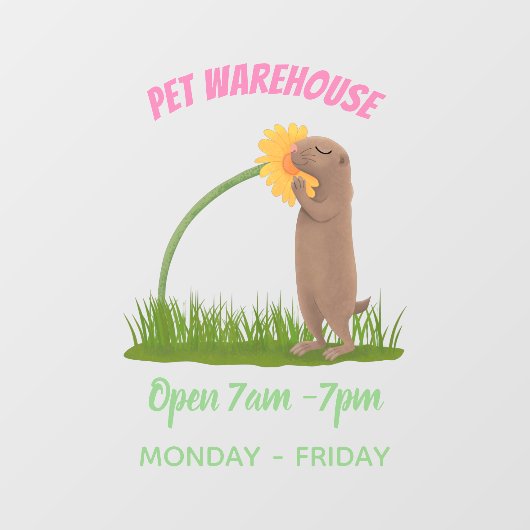 かわいい草原の犬が花漫画を嗅ぐ ウィンドウサイン (シート)