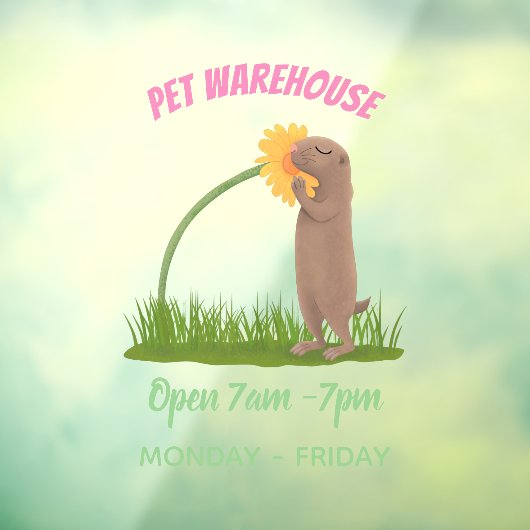 かわいい草原の犬が花漫画を嗅ぐ ウィンドウサイン (シート3)