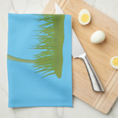 かわいい草原の犬が花漫画を嗅ぐ キッチンタオル (四つ折り)