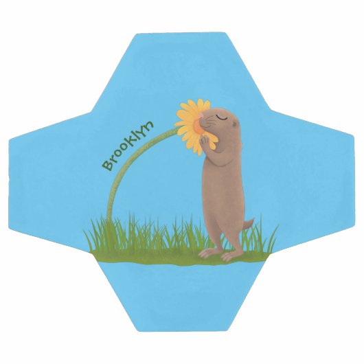 かわいい草原の犬が花漫画を嗅ぐ サッカーボール