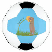 かわいい草原の犬が花漫画を嗅ぐ サッカーボール (正面)