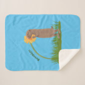 かわいい草原の犬が花漫画を嗅ぐ シェルパブランケット (正面(横))