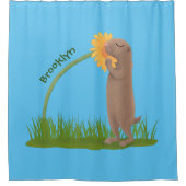 かわいい草原の犬が花漫画を嗅ぐ シャワーカーテン (正面)