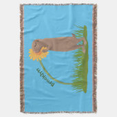 かわいい草原の犬が花漫画を嗅ぐ スローブランケット (正面縦)