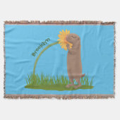 かわいい草原の犬が花漫画を嗅ぐ スローブランケット (正面)