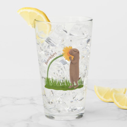 かわいい草原の犬が花漫画を嗅ぐ タンブラーグラス (アイス正面)