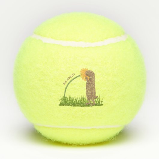 かわいい草原の犬が花漫画を嗅ぐ テニスボール (裏面)