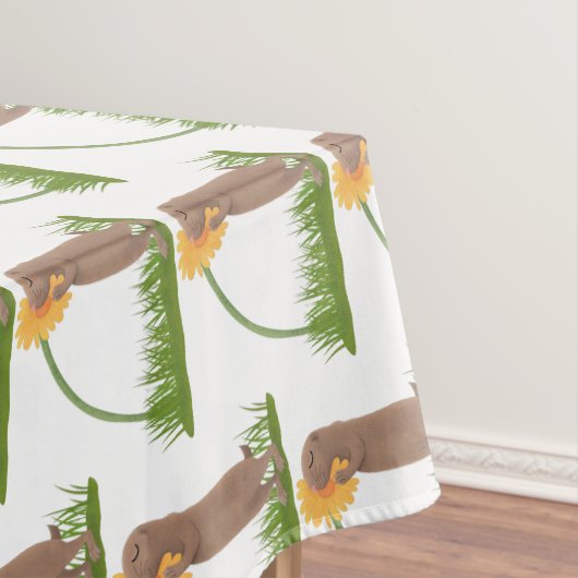 かわいい草原の犬が花漫画を嗅ぐ テーブルクロス (インサイチュ)