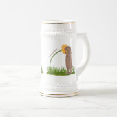 かわいい草原の犬が花漫画を嗅ぐ ビールジョッキ (正面右)