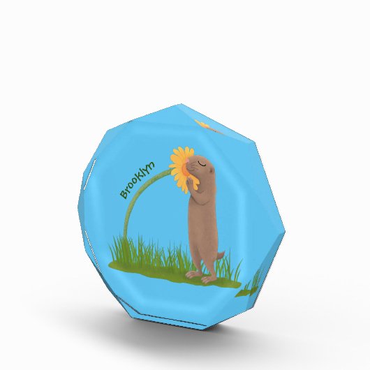 かわいい草原の犬が花漫画を嗅ぐ フォトブロック (右)