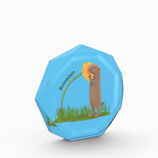 かわいい草原の犬が花漫画を嗅ぐ フォトブロック (左)