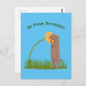 かわいい草原の犬が花漫画を嗅ぐ ポストカード (正面/裏面)