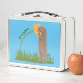 かわいい草原の犬が花漫画を嗅ぐ メタルランチボックス (インサイチュ)