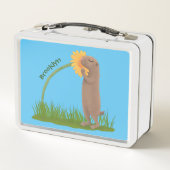 かわいい草原の犬が花漫画を嗅ぐ メタルランチボックス (裏面)