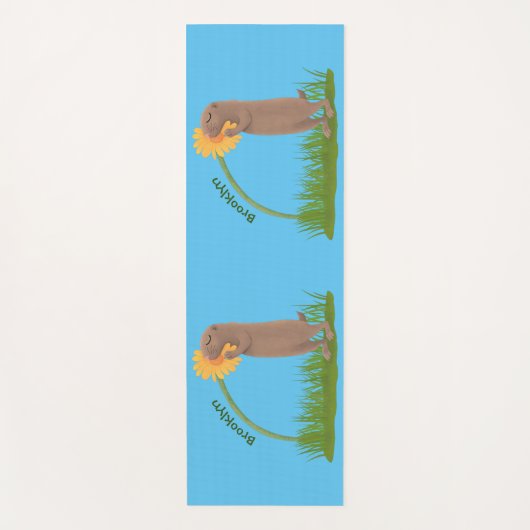 かわいい草原の犬が花漫画を嗅ぐ ヨガマット (正面)